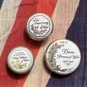 Rare Halcyon Days Enamels, Lot of 3, Princess Diana, Prince Wm & Harry